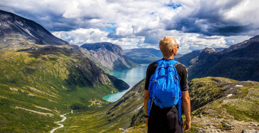 A backpacker travelling throughout Norway